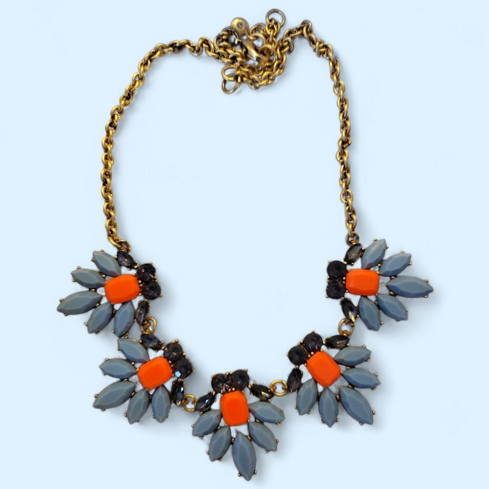 NWOT J Crew Orange Blue Statement Necklace